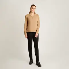 LORENZO DI PONTTI - Polera Camel Cuello V Texturizada con Encaje