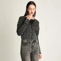 ACUARELA - Cardigan Trenzado Con Botones Gris