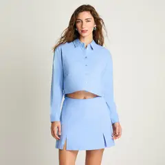 ACUARELA - Blusa Crop Lino Celeste