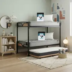 LATAM HOME - Camarote Triple Zen Metalico + Colchones Cannon Resortes 1.5 Plazas + 2 Sabanas Y 2 Almohadas Beige