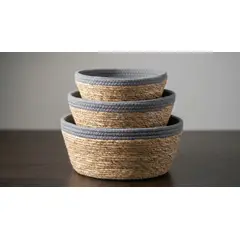 COMPRAPO - Set de 3 Canastas Artesanales de Yute y Algodón Gris