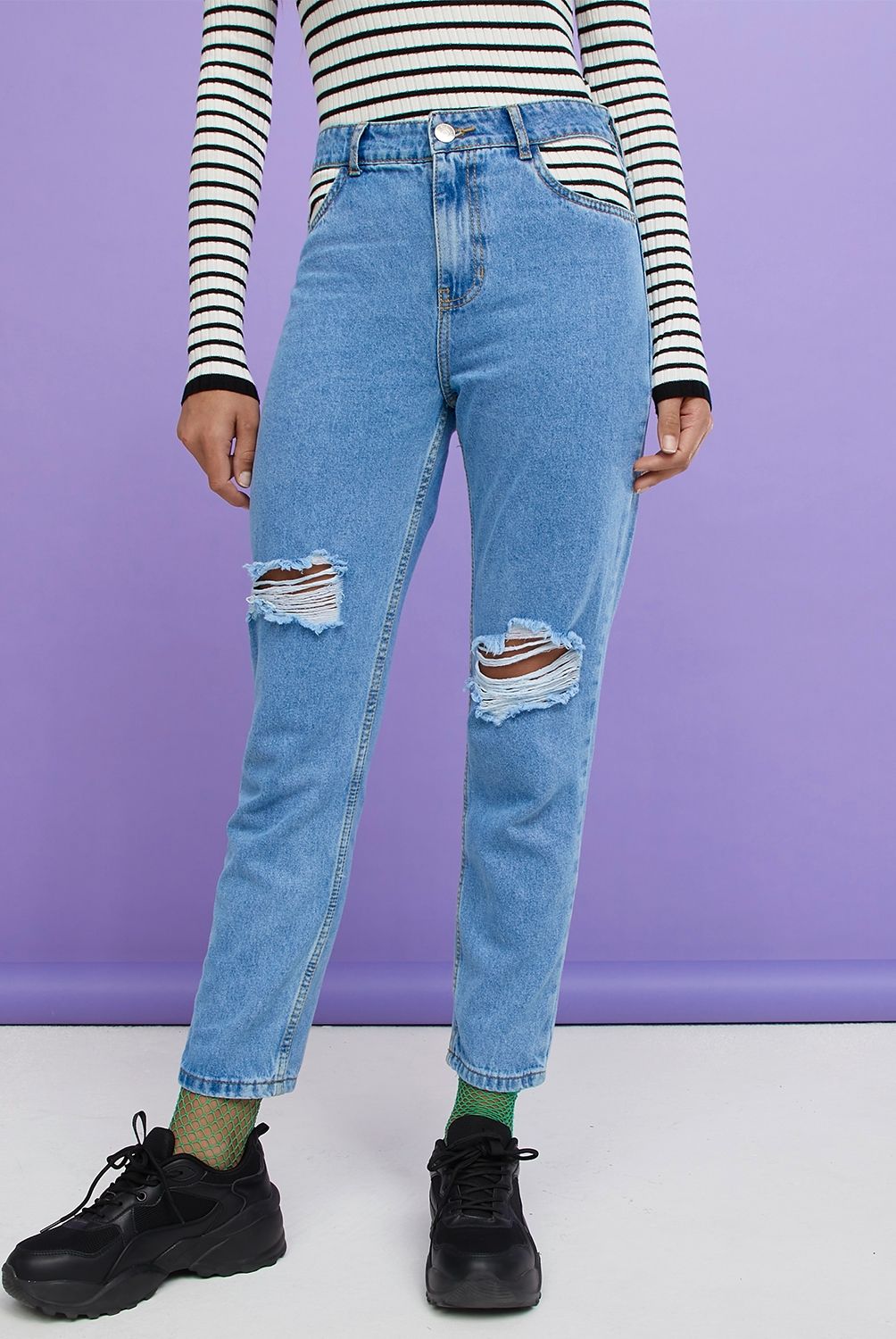 SYBILLA - Sybilla Jeans Mom Tiro Alto Denim Mujer
