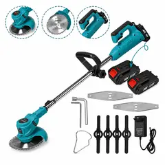 GENERICO - Cortadora de Césped Inalámbrica Mangocargo 21V 15cm con 4 Alturas y 2 Baterías Rojo y Azul