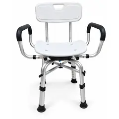 ONEDER - Silla De Ducha Giratoria Adulto Mayor De Aluminio Con Respaldo Y Apoyabrazos 130 Kg Blanca 483A