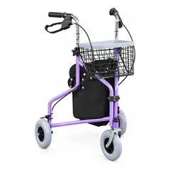 ONEDER - Andador Burrito Ortopédico 3 Ruedas Plegable Con Canasto, Bolso Y Frenos Lila 5003A