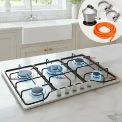UTILISIMO - Cocina Encimera Gas Licuado 5 Platos Acero Inoxidable + Kit de Instalación