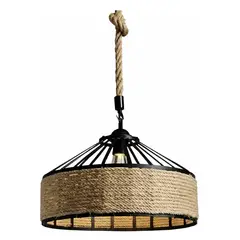 GEN US - Lampara Colgante Techo Vintage 30cm Aluminio Cáñamo Soquete E27 Negro