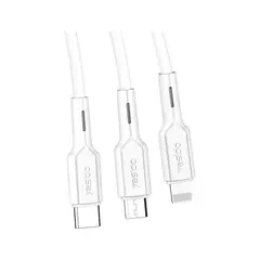 YESIDO - Cable 3 En 1 Lightning Tipo C Micro USB Carga Rápida 2.4A CA41 Blanco