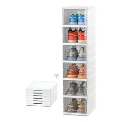 CLEBER - Set 6 Cajas Organizadoras De Zapatos Transparentes Plegables Apilables Zapatero Modular Blanc