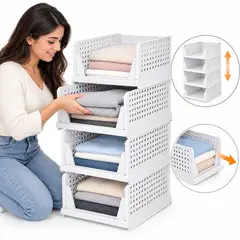 EVERSO - Pack 2 Caja Organizador Plegable Para Armario, Organizador De Cajones De Plástico, Apilables, Conten