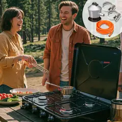 UTILISIMO - Cocina Encimera a Gas Licuado 4 Platos + KIT de Instalación Cocinilla Negra