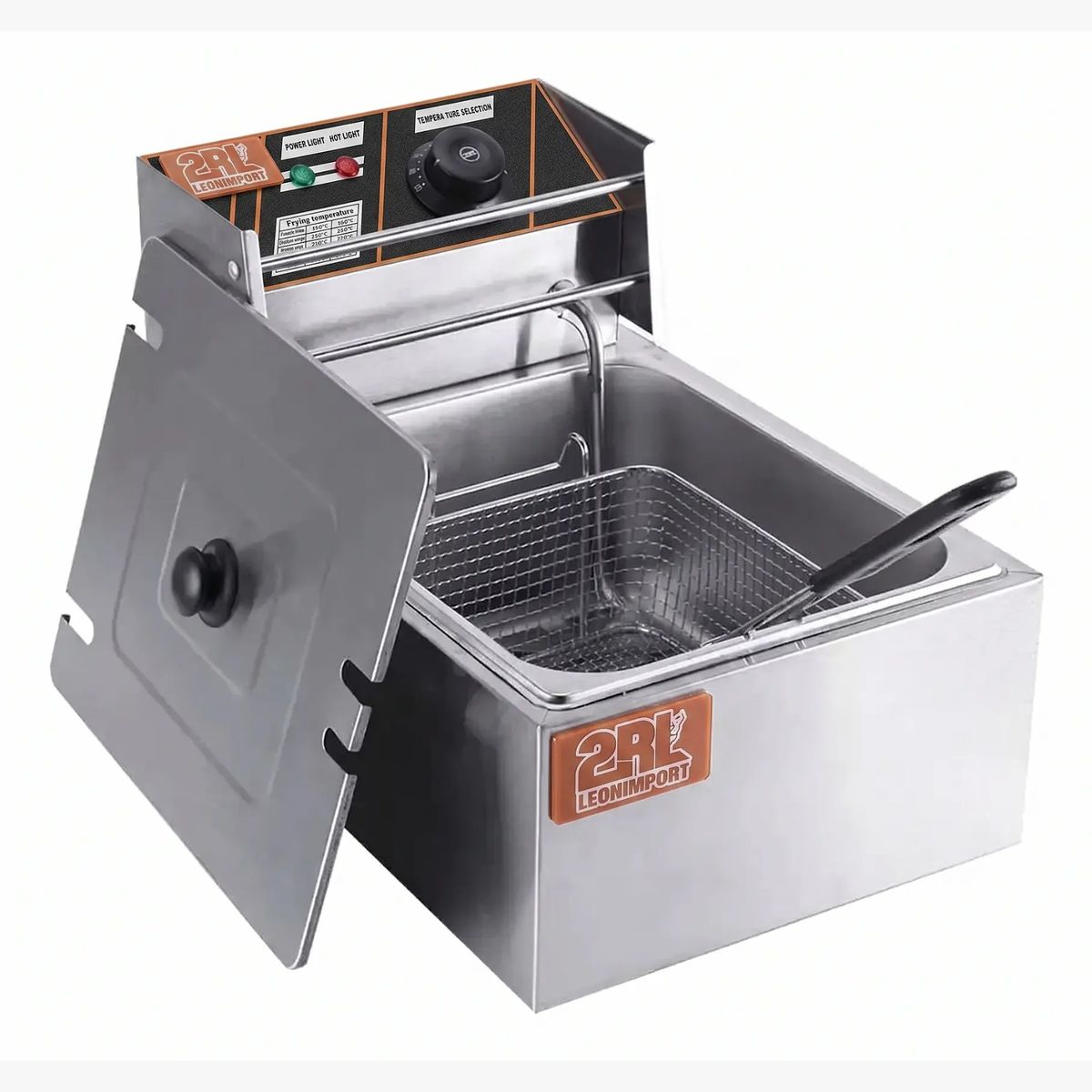 2RL - Freidora Electrica Con Cesta Y Tapa Freidora De Acero Inoxidable 6L 2RL Freidora De Aceite