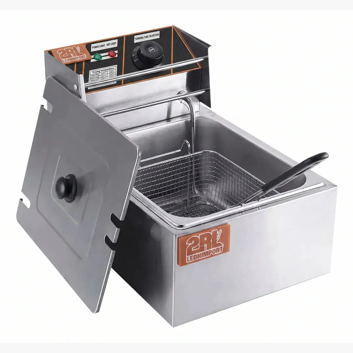 2RL - Freidora Electrica Con Cesta Y Tapa Freidora De Acero Inoxidable 6L 2RL Freidora De Aceite