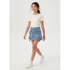 KIBOU - Falda Short Mezclilla Niña Cargo Con Bolsillos Estilo