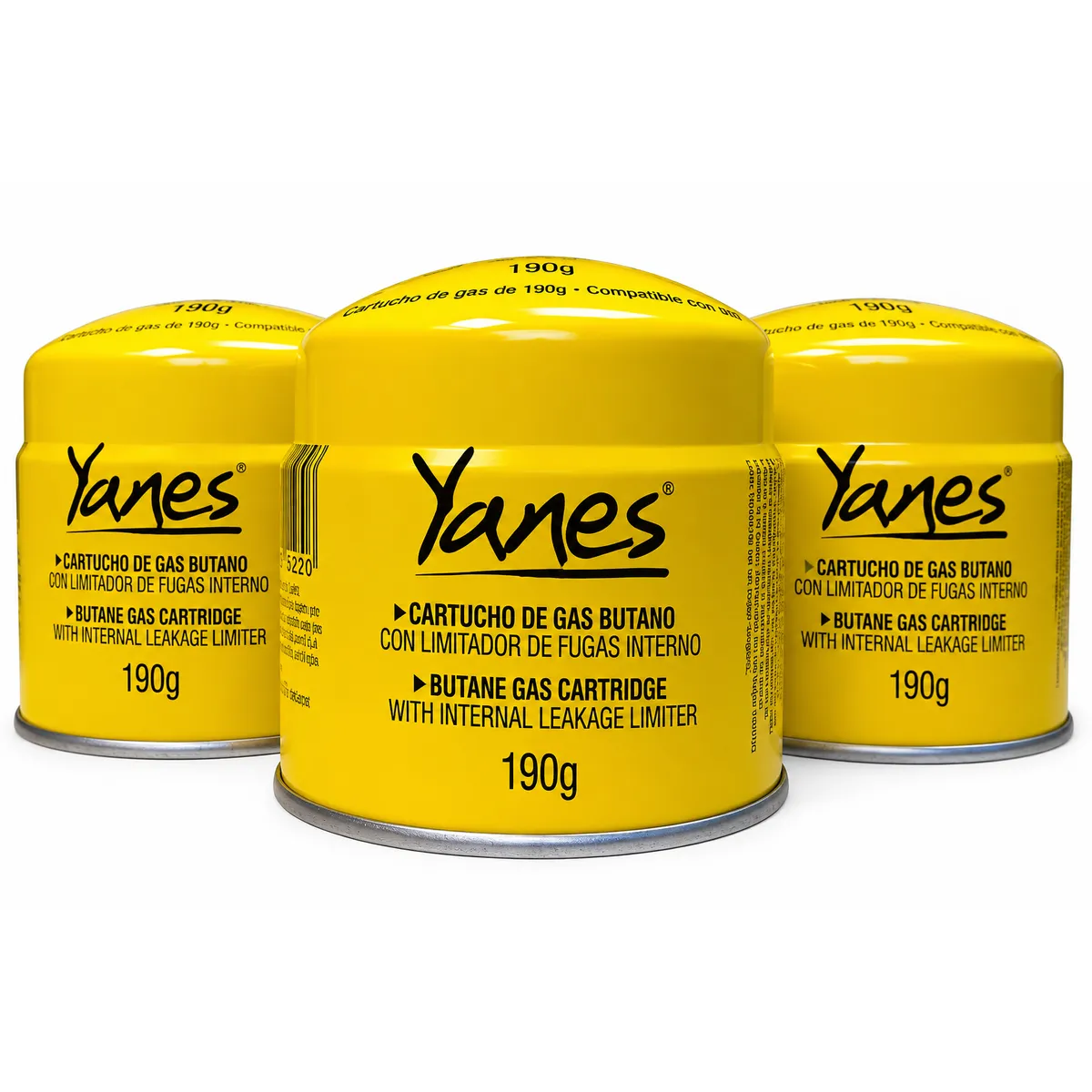 YANES - Pack x3 Gas Butano Cartucho 190g Con Válvula De Seguridad