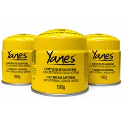 YANES - Pack x3 Gas Butano Cartucho 190g Con Válvula De Seguridad