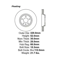 MOTAQUIP - Disco de Freno LVBD1314Z Delantero Par para Audi A5, Audi A4, Audi Q5