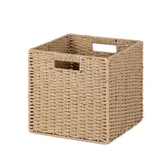 GENERICO - Canasto Organizador De Mimbre Cuerda De Papel 32x32x32cm Beige O Marrón Colores Surtidos