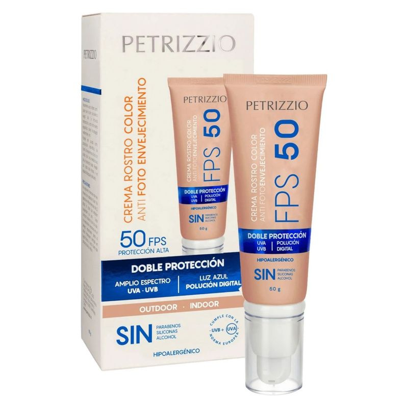 PETRIZZIO - Crema Doble Protección Rostro Color Fps-50/Luz Azul Petrizzio