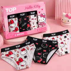 TOP - Pack 3 Bikinis Mujer Hello Kitty Algodón Talla – Mujer / Negro/Gris/Blanco/ / L