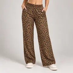 DEXUZ - Pantalón Palazzo Mujer Animal Print con Bolsillos Elasticado