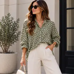 ACCESORIA - Camisa Gasa Mujer Animal Print Manga Larga