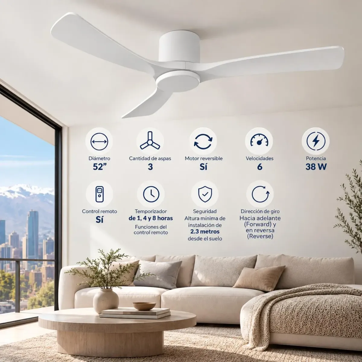 Ventilador de techo Sumo VT50 Blanco 52" 3 Aspas de madera blanco, marca SUMO - Foto 2