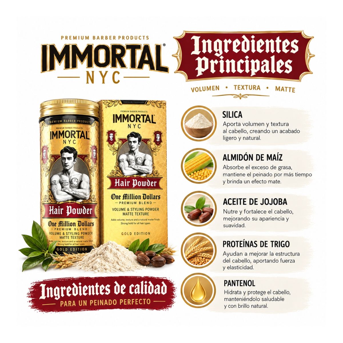 IMMORTAL NYC - Polvo Texturizador Immortal One Million Dollars 20gr Volumen Acabado Matte Textura Natural