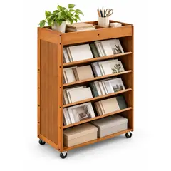 GENERICO - Estante Librero Organizador Móvil 6 Niveles con Ruedas 360° Bambú Café para Hogar Oficina 60x25x75cm