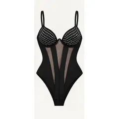 GARSIL - Elegante Body Para Mujer Lencería Con Encaje Tipo Malla Y Brillos