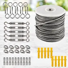 GENERICO - Kit Cable Acero Revestido Tensor 30m Y Accesorios Fijación