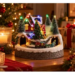 GENERICO - Villa Navideña Iluminada con Tren en Movimiento Casa y Santa Claus