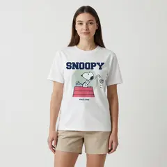 SNOOPY - Polera Manga Corta Mujer Casa Blanco
