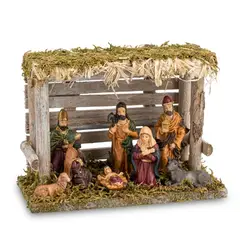 GENERICO - Pesebre Navideño Nacimiento Establo Figuras Artesanal 20x15cm