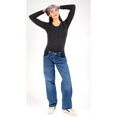 MADREMIA - Jeans Baggy Azul Pre Natal y Post Parto - Ancho