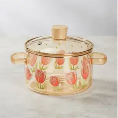 GENERICO - Olla de vidrio 2.5 L diseño de tulipanes y doble asa.