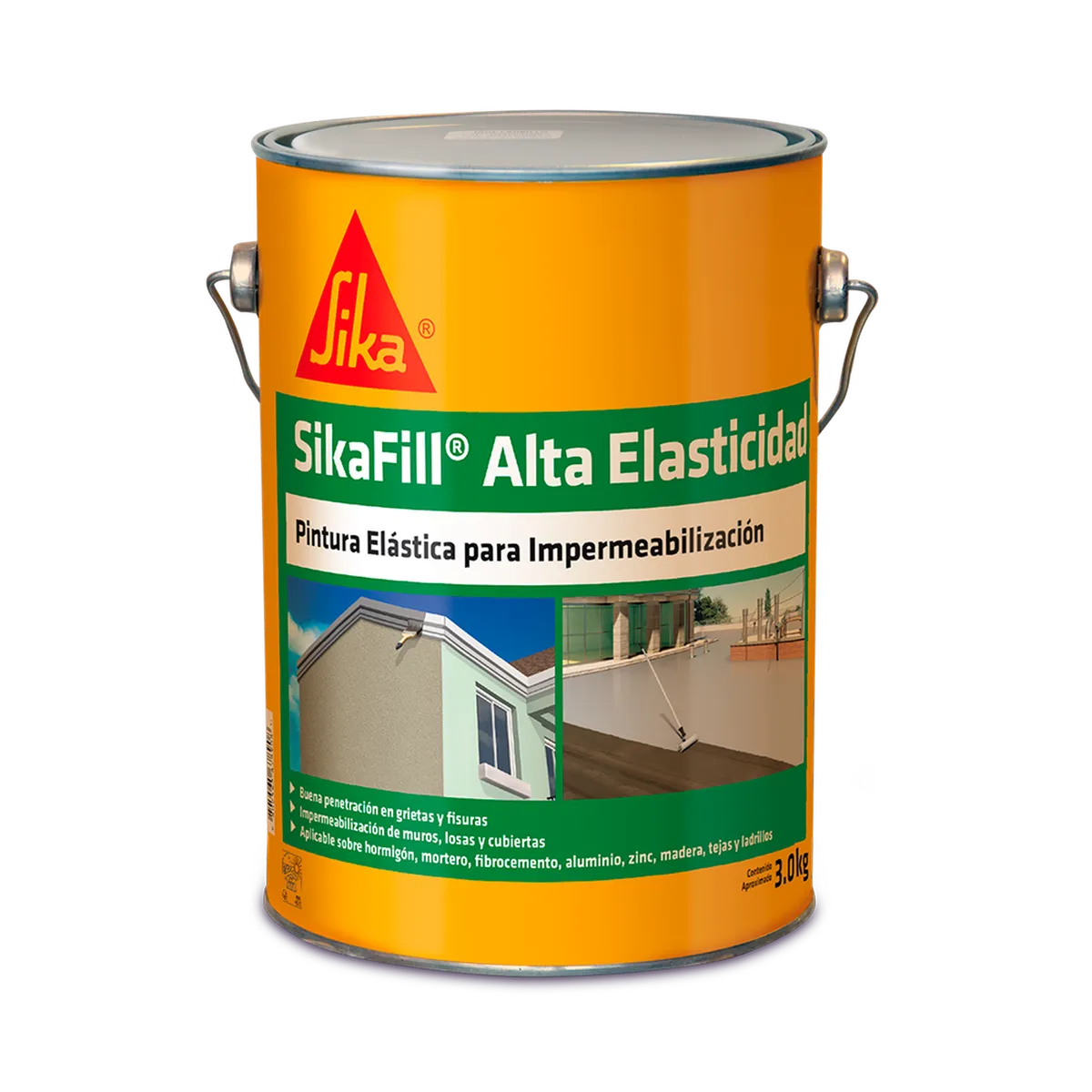 SIKA - SIKAFILL ALTA ELASTICIDAD - Revestimiento impermeable elástico acrílica base acuosa, tarro de 3kg