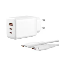GENERAL - Solohour Gan Cargador 65w Con Cable Carga Rápido USB-C Y USB-A Blanco