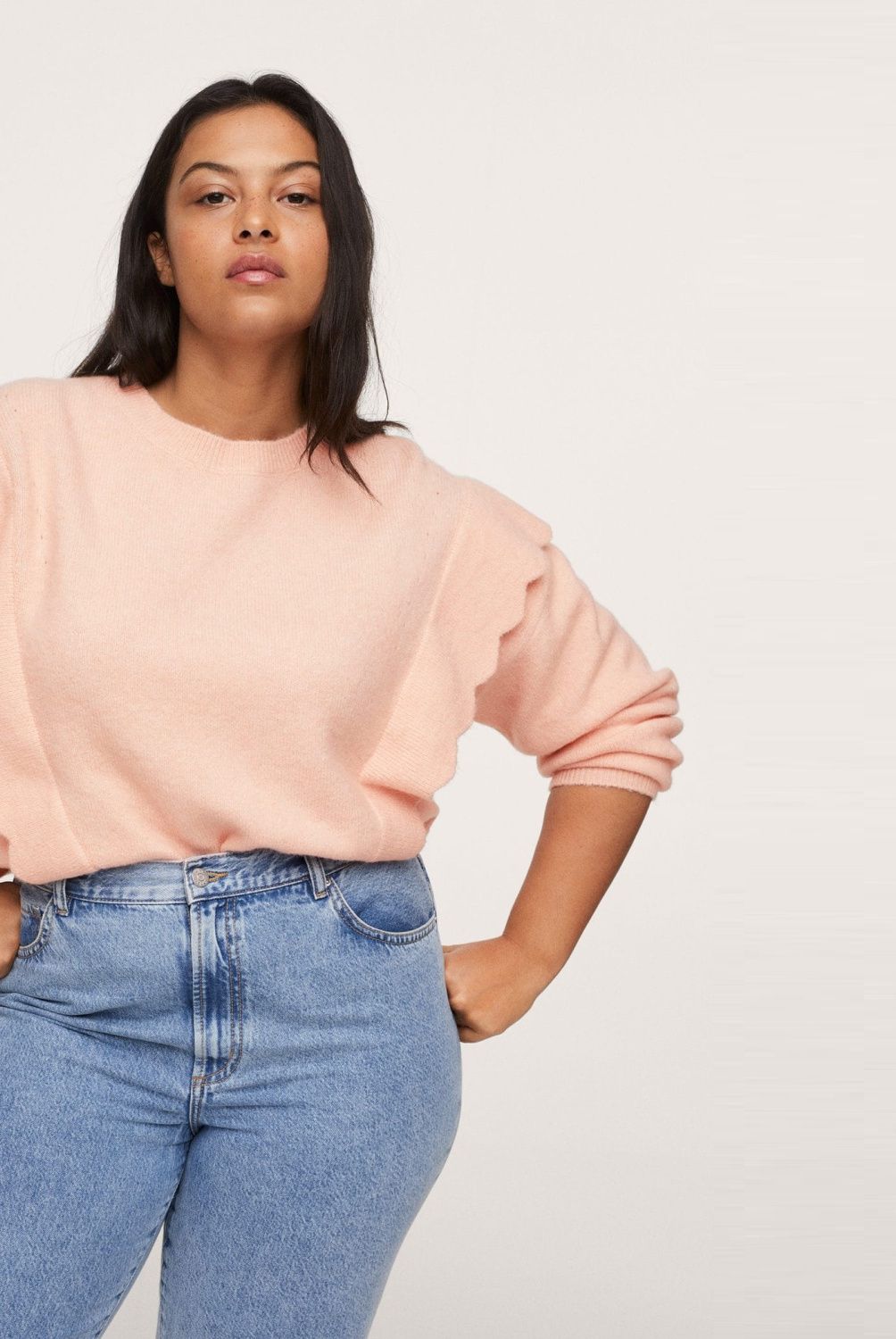 MANGO - Sweater Punto Volantes Peanut Mujer