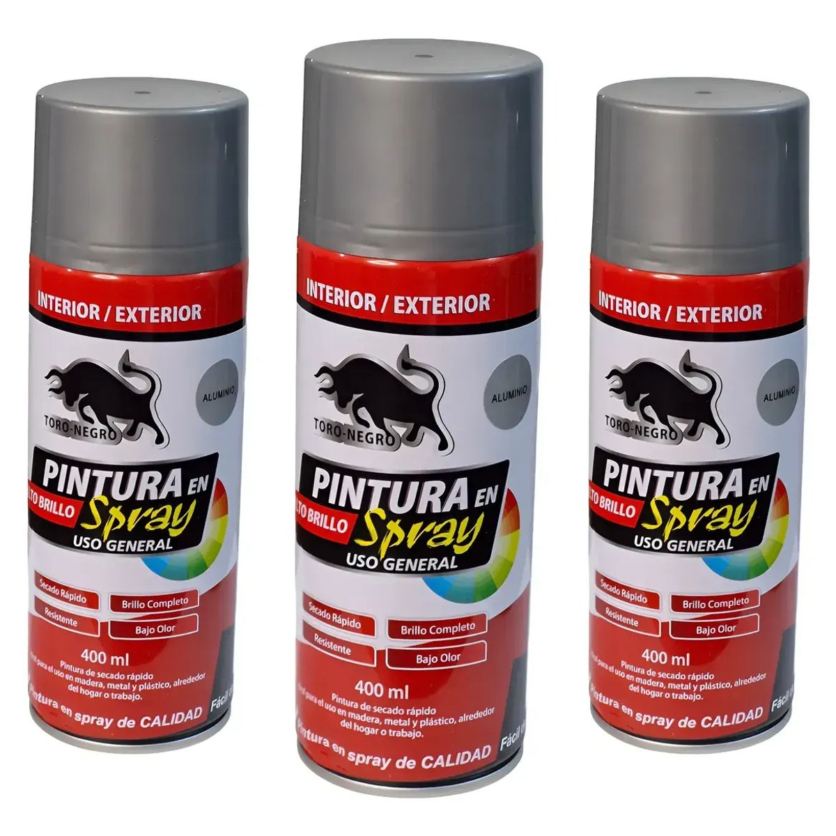 TORO - Pack 3 Pintura en Spray Uso General Toro Negro 400 ml – Secado Rápido