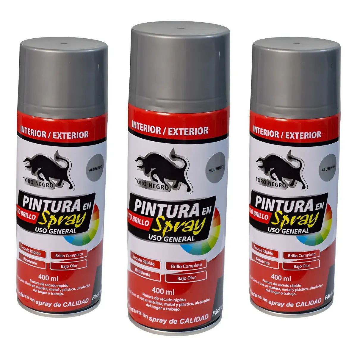 TORO - Pack 3 Pintura en Spray Uso General Toro Negro 400 ml – Secado Rápido
