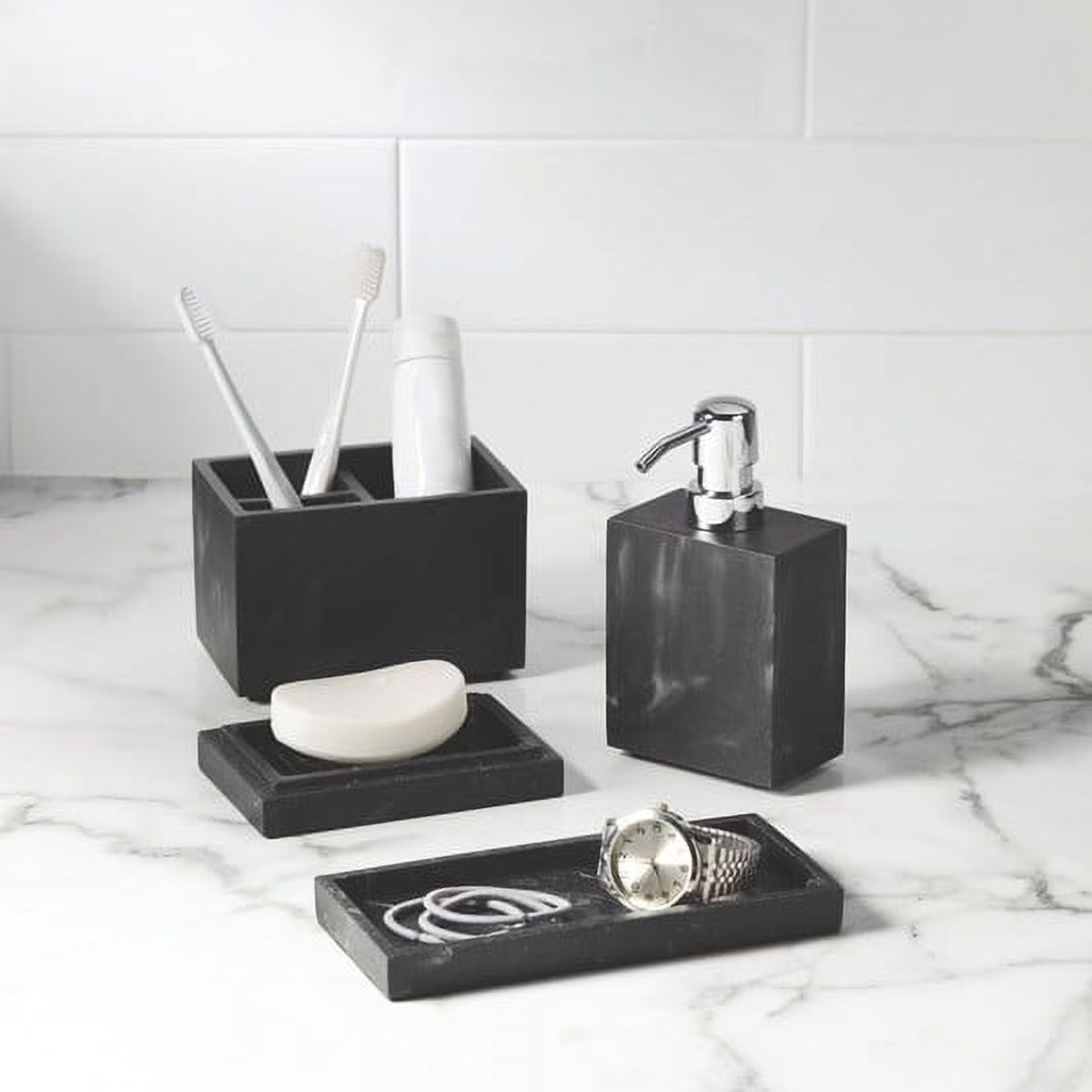 BETTER - Set Organizador Baño Better Homes Gardens Marmol Negro 4 Piezas