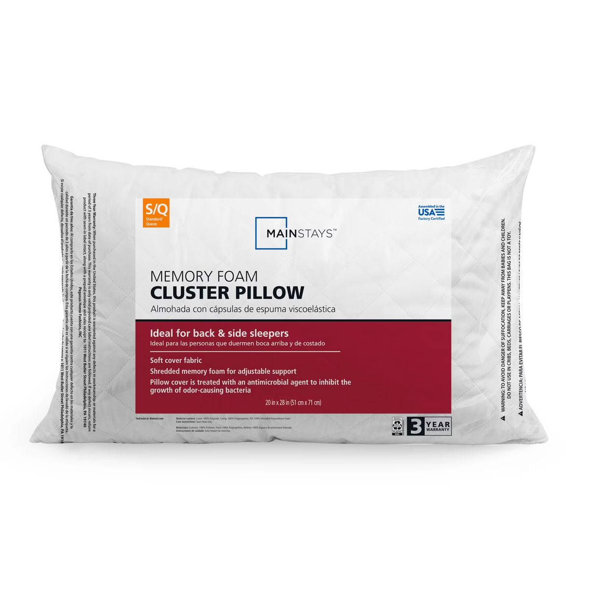 MAINSTAYS - Almohada Mainstays Memory Foam Standard Queen Antimicrobiana