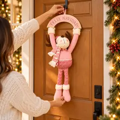 GENERICO - Adorno Navideño Colgante Renito Rosado con Letrero Feliz Navidad para Puerta
