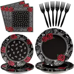 FIESTA - Set Vajilla Grencian 96PCS Bandana Negra Cholo Gangsta