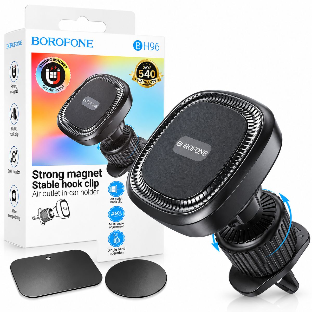 BOROFONE - Soporte Magnetico Celular Para Auto Rejilla Ventilación BOROFONE BH96 360° Negro