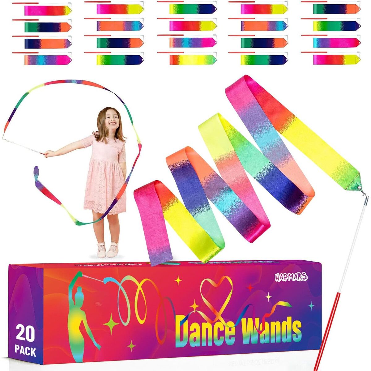 BAILE - 20 Varitas Cinta Arcoíris para Baile Niños