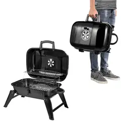 BBQ - Parrilla portátil a carbón tipo maleta grande de acero plegable con rejilla cromada