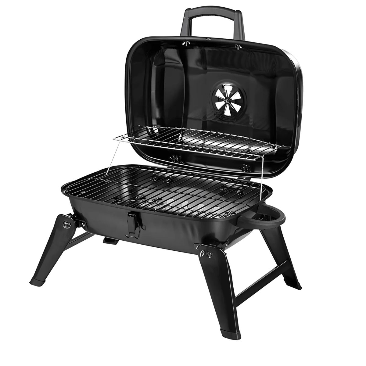 BBQ - Parrilla portátil a carbón tipo maleta grande de acero plegable con rejilla cromada