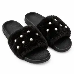 SHOES AND SHOES - Pantuflas Mujer De Verano con Peluche y Perlas Punta Abierta